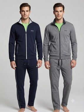 BOSS Hugo Boss Tracksuit Navy Blue Grey Set Regular Fit Short Length Mens L